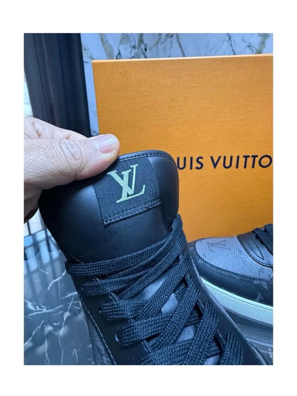 Louis Vuitton Men's High-Top Sneaker in Black and Gray Monogram - Picture 5 of 10